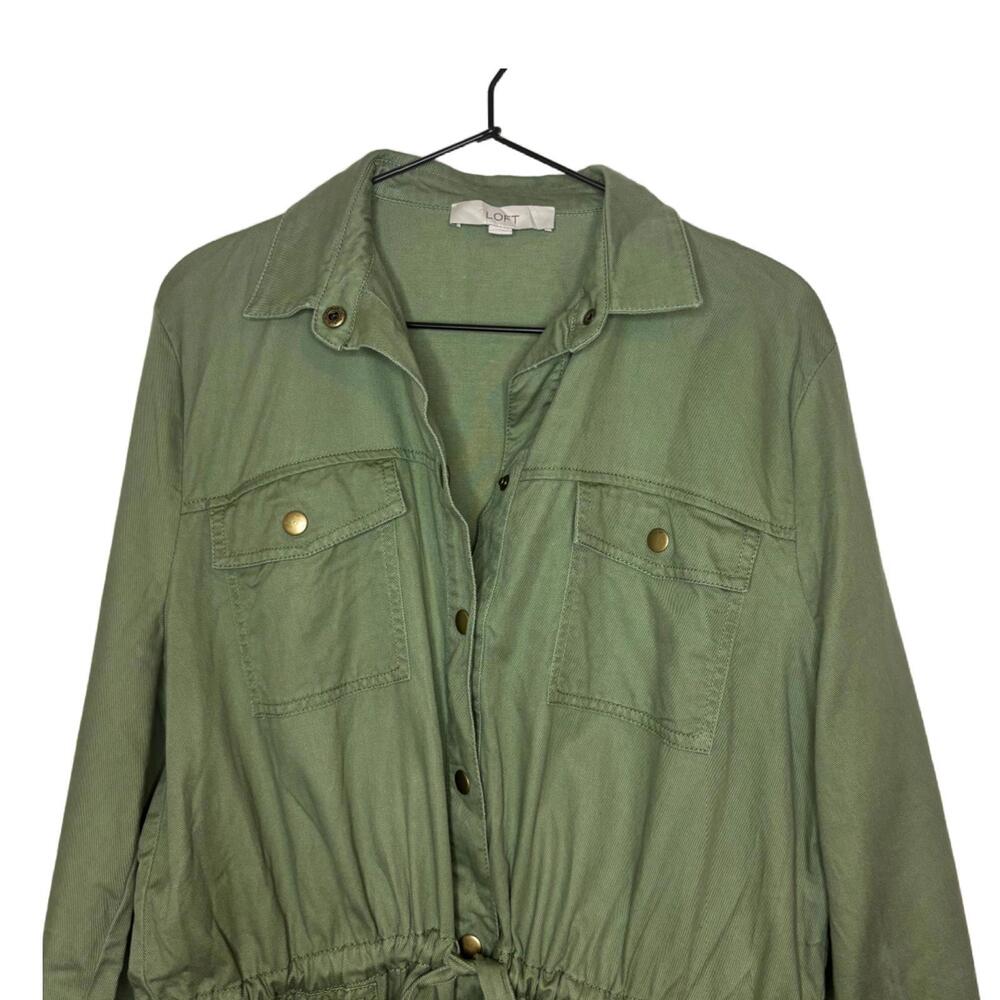 Loft Women's Sz 2XLT Olive Green Button Pocket Long Sleeve Shirt Dress (1896) - Picture 4 of 7